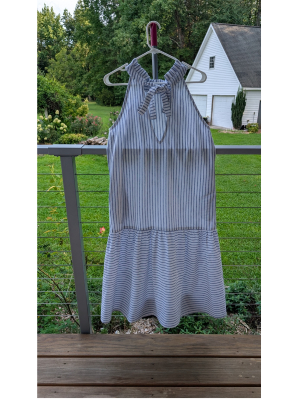Women's LJC Designs Linen Mini Dress Size S White Blue Striped